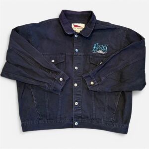 VTG Philadelphia Eagles Black Denim Jean Jacket XXL embroidered Patchwork Rare